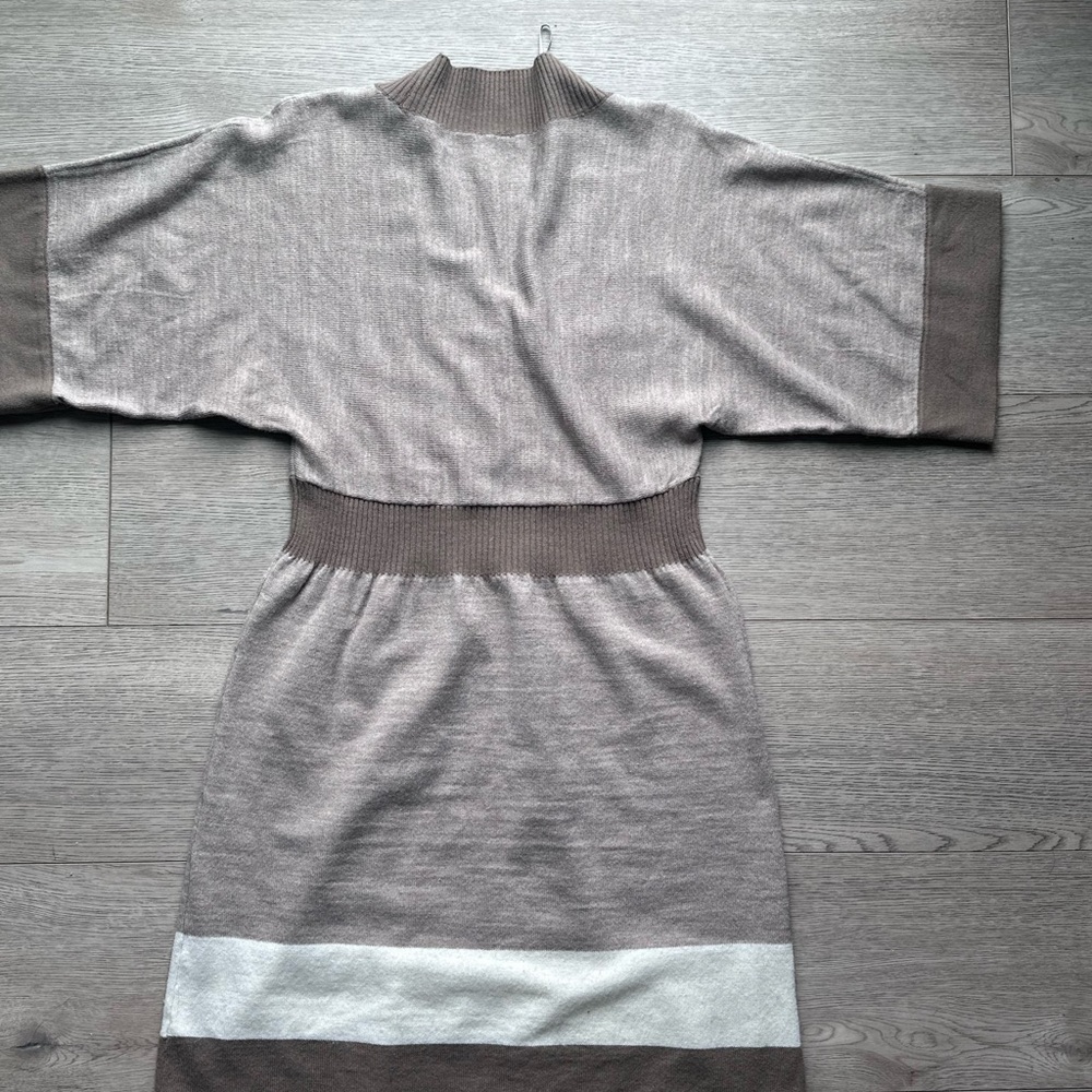 Massini Sweater Dress Brown Cream Colorblock V Neck Size S - Picture 6 of 7